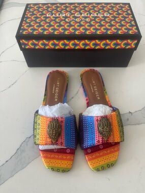 Kurt Geiger Multicolor Rainbow Embellished Slide Mules